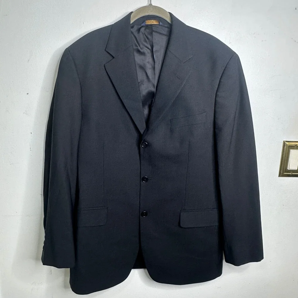 Brooks Brothers 346 Men Black Wool Stretch 3 Button Suit Blazer Pants 36W 31L 41